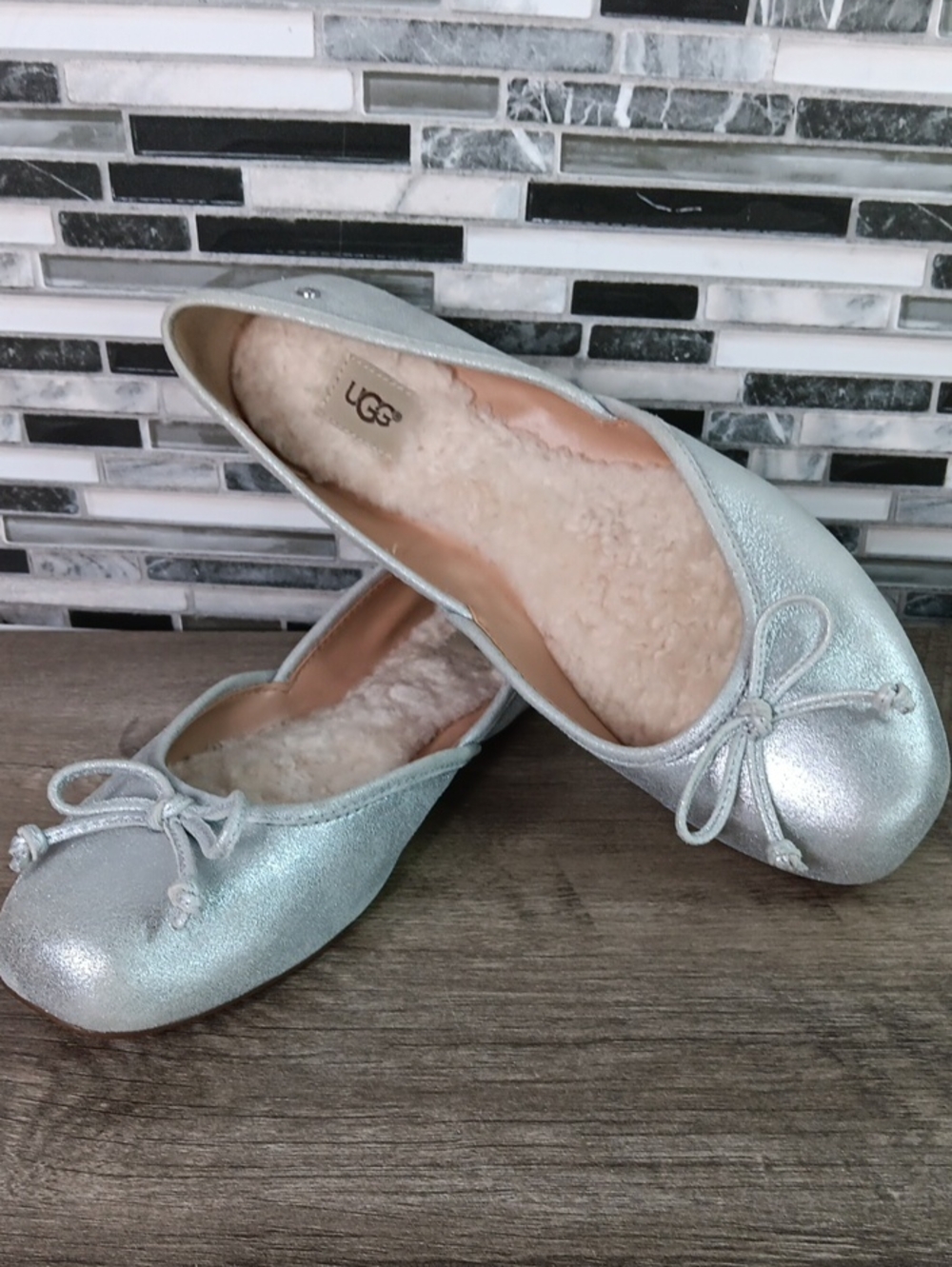 UGG Lena 9M Silver Metalic Ballet Slip On Shoes